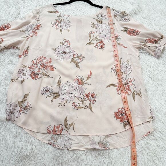 Women C&C California Floral Blouse Scoop Neck Puff Sleeve Light Pink Extra Large - Picture 4 of 8